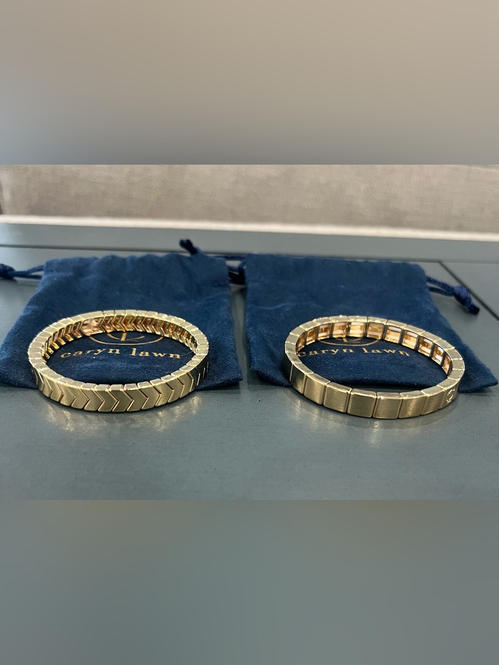 Caryn Lawn Gold Stretch Chevron and Block Link Bracelets